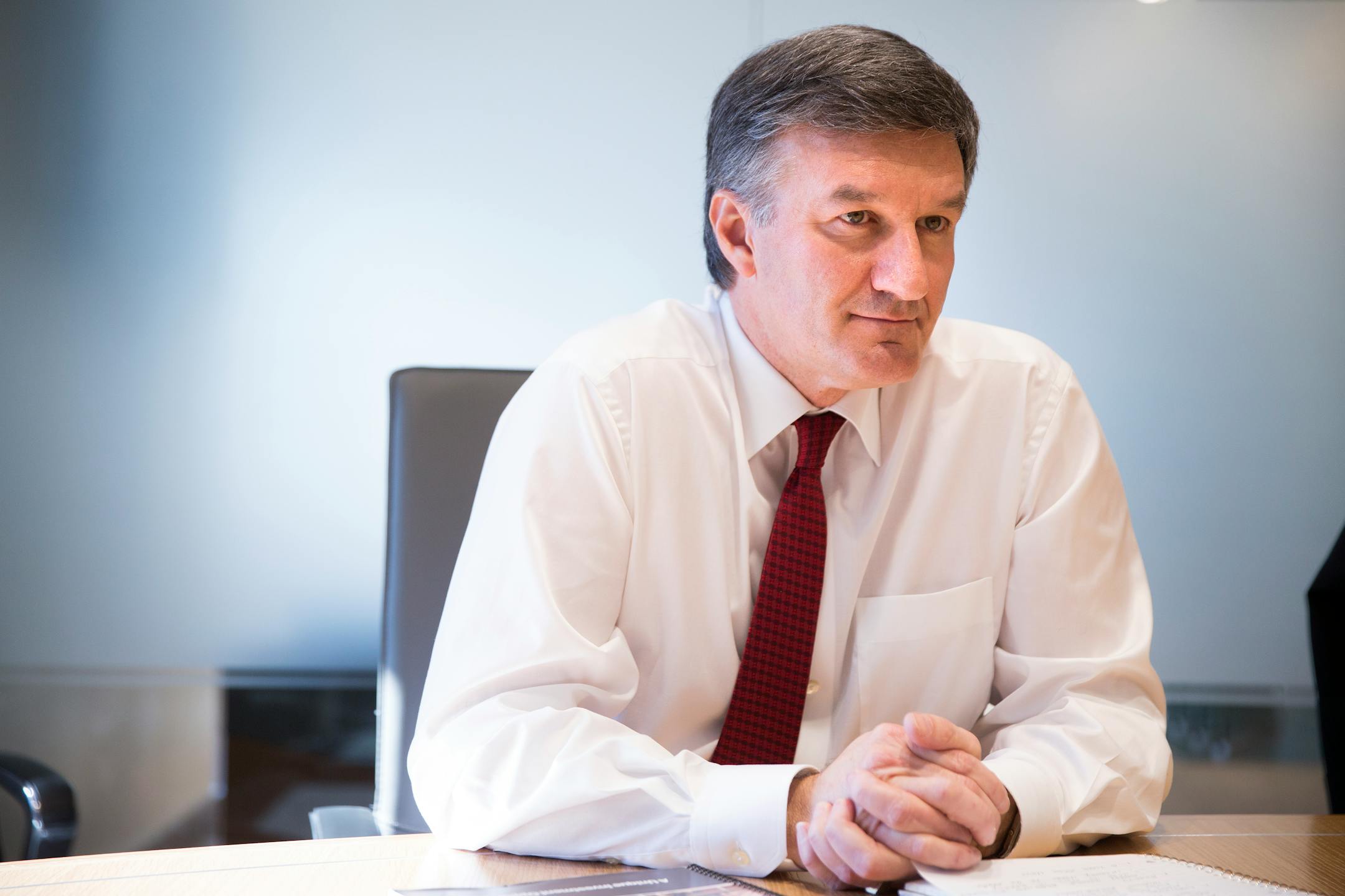 Al Monaco, president and CEO of Enbridge Energy, talks during an editorial board meeting at the Star Tribune Building in Minneapolis on Friday, March 27, 2015. ] LEILA NAVIDI leila.navidi@startribune.com /