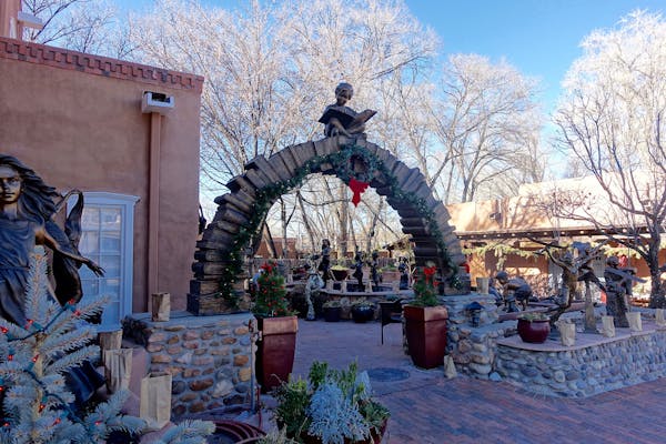 The art galleries on Canyon Road in Santa Fe decorate for the holidays too. Photo credit: Donna Tabbert Long