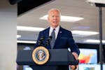 President Joe Biden delivers remarks about extreme temperatures while visiting the District of Columbia's emergency operations center in Washington on
