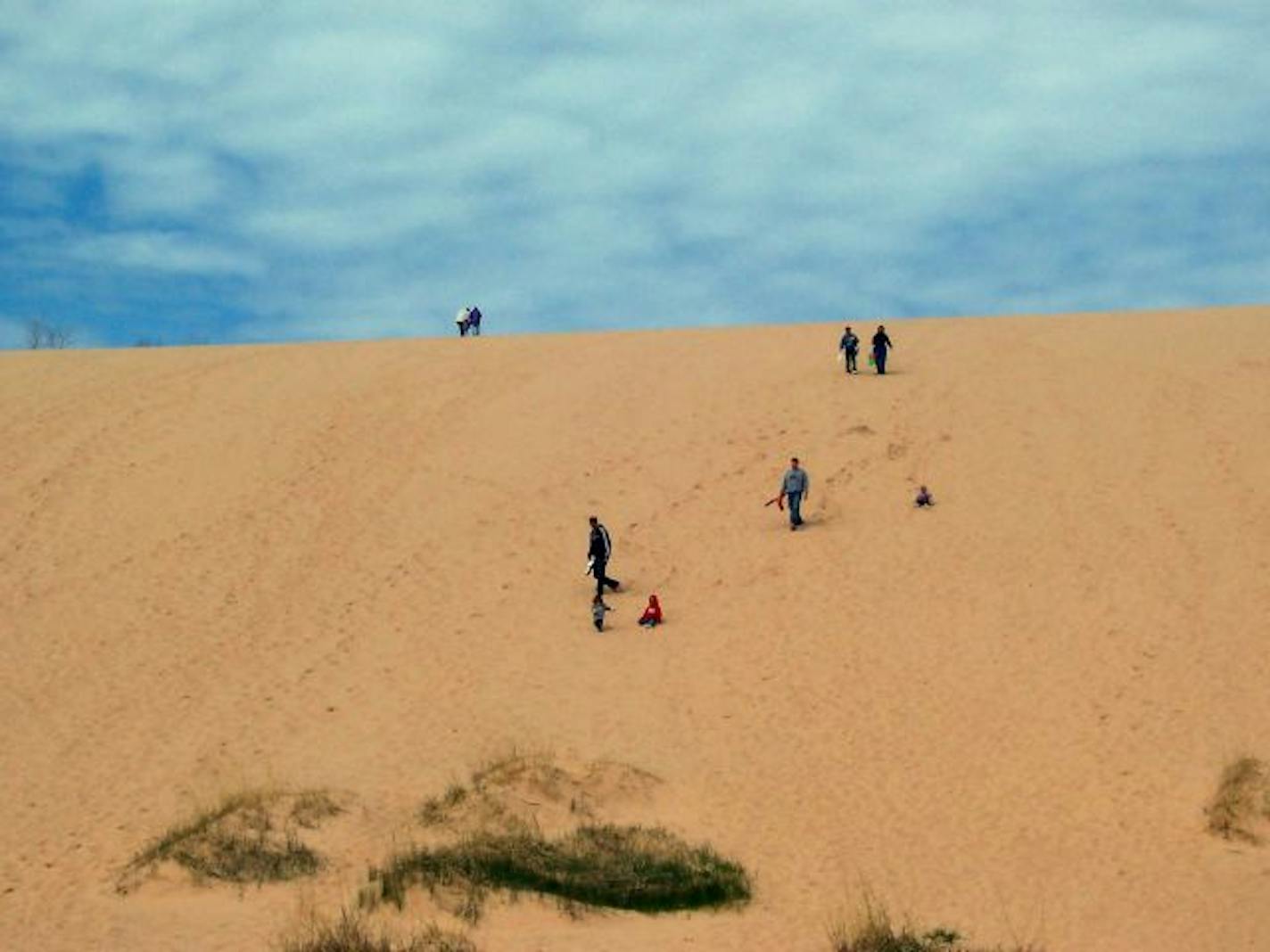 The Dune Climb, a 110-foot-high wall of sand, is the big attraction at Michigan's Sleeping Bear Dunes National Lakeshore.