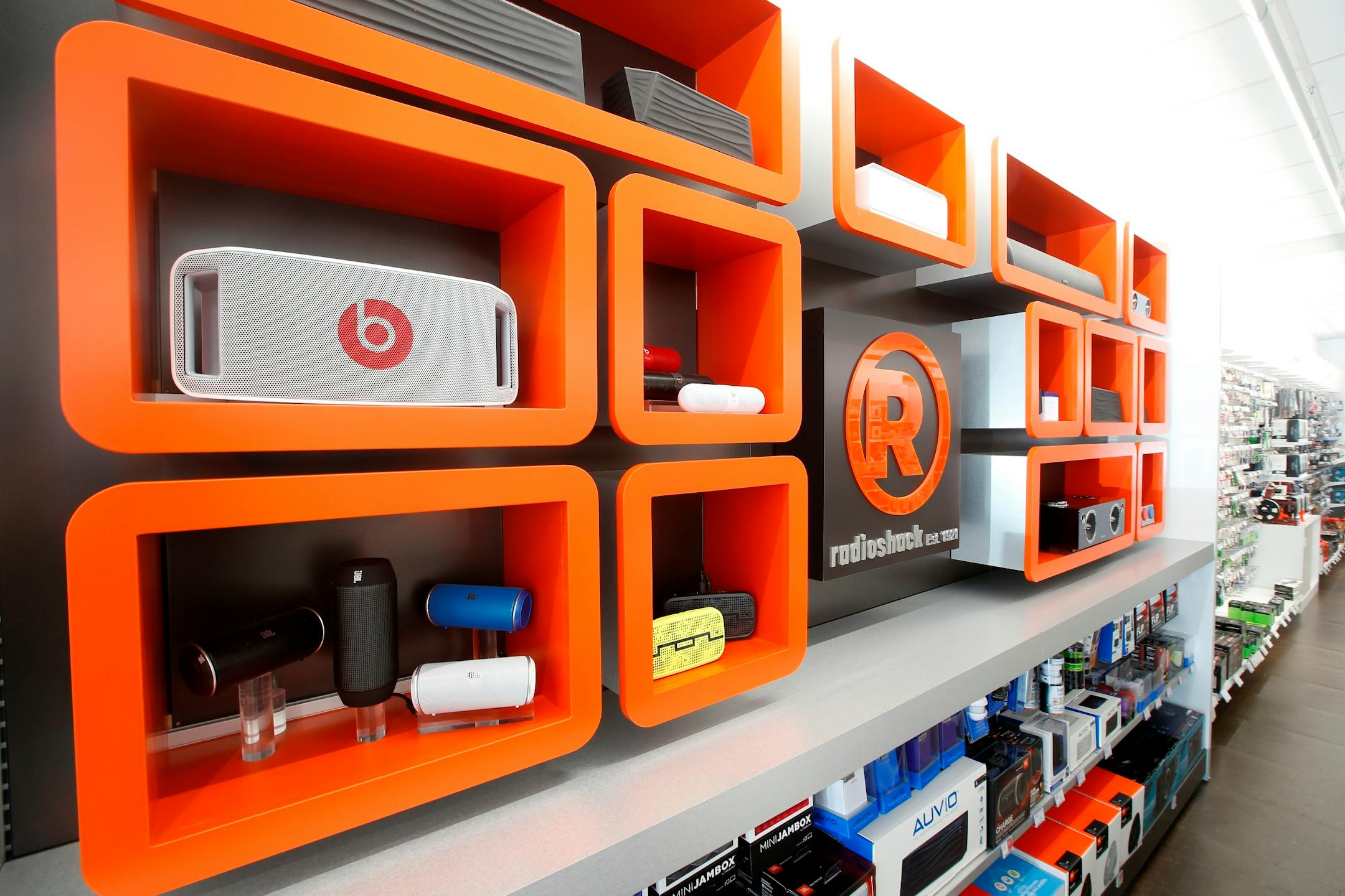 The interior of a Radio Shack store.