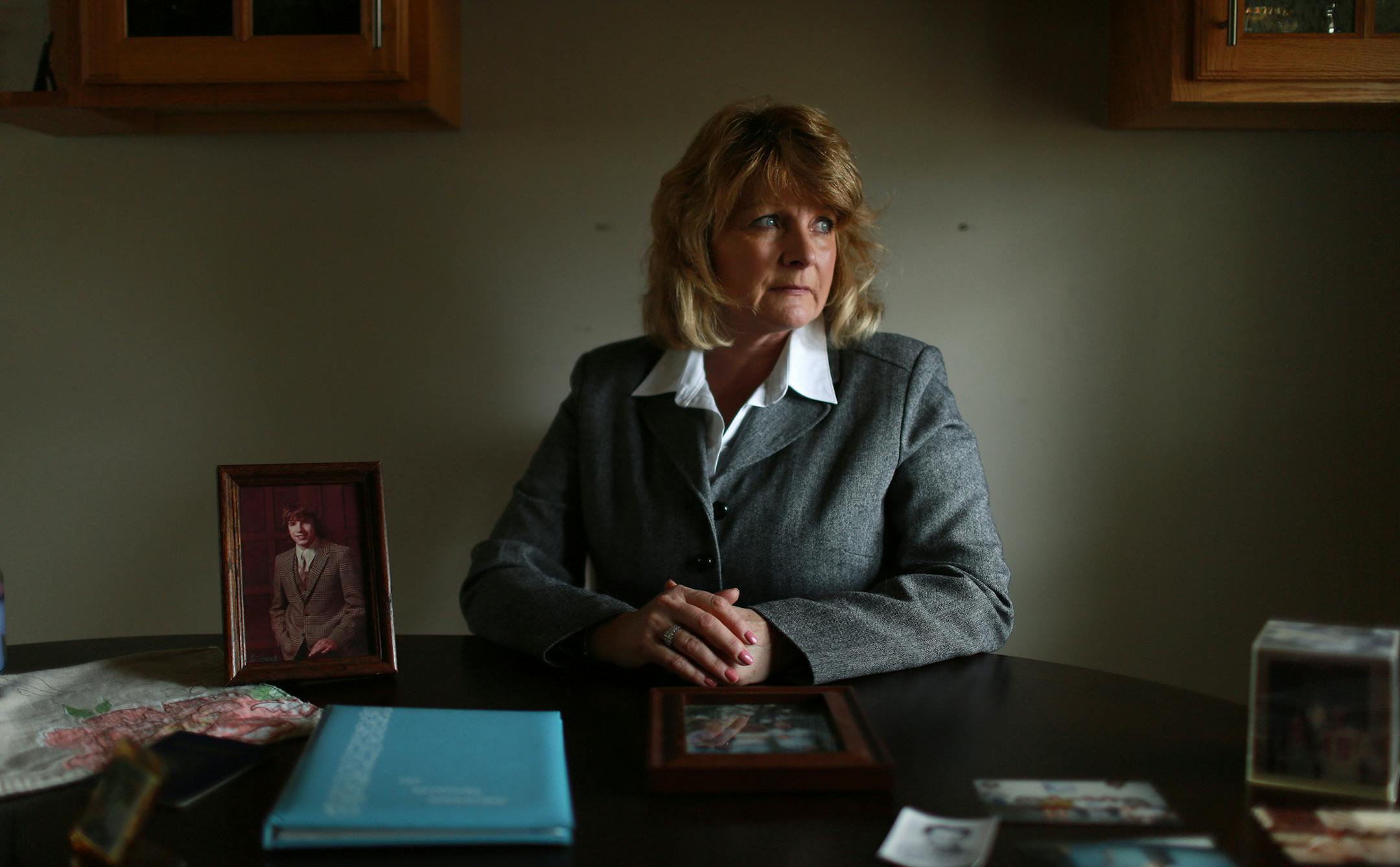 Jolene Burdge poses for a photograph at her home Wednesday, April 6, 2016, in Billings, Mont. Burdge's brother, Stephen Reinboldt, was allegedly sexually abused by former U.S. House Speaker Dennis Hastert when Reinboldt was a student and Hastert was a wrestling coach and teacher at Yorkville High School. Burdge will give a victim-impact statement at Hastert's sentencing, scheduled for April 27. (John J. Kim/Chicago Tribune/TNS)
