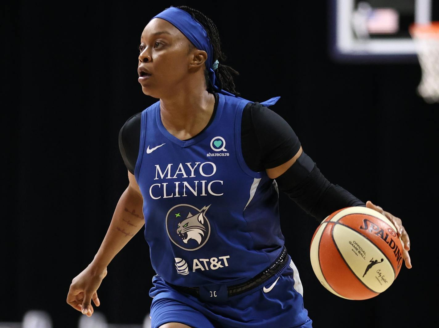 PALMETTO, FL - AUGUST 28: Odyssey Sims #1 of the Minnesota Lynx shoots the ball against the Atlanta Dream on August 28, 2020 at Feld Entertainment Center in Palmetto, Florida. NOTE TO USER: User expressly acknowledges and agrees that, by downloading and/or using this Photograph, user is consenting to the terms and conditions of the Getty Images License Agreement. Mandatory Copyright Notice: Copyright 2020 NBAE (Photo by Stephen Gosling/NBAE via Getty Images) ORG XMIT: 775540669