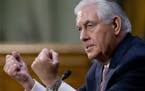 Secretary of State-designate Rex Tillerson gestures while testifying on Capitol Hill in Washington, Wednesday, Jan. 11, 2017, at his conformation hear