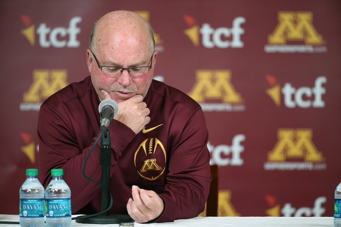 University of Minnesota football coach Jerry Kill speaks emotionally during a press conference Wednesday, Oct. 28, 2015, at TCF Bank Stadium in Minneapolis. Coach Kill abruptly retired because of health reasons on Wednesday.