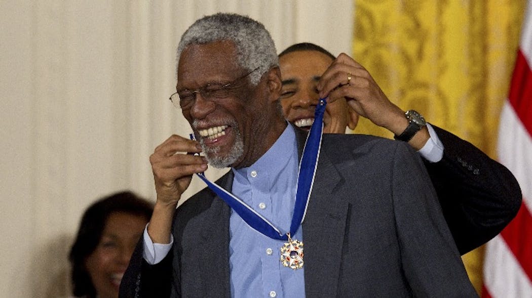 Celtics legend Bill Russell, who led Boston to 11 NBA titles and frequently spoke out against racism in America, was awarded the Presidential Medal of Freedom from Barack Obama in 2011.