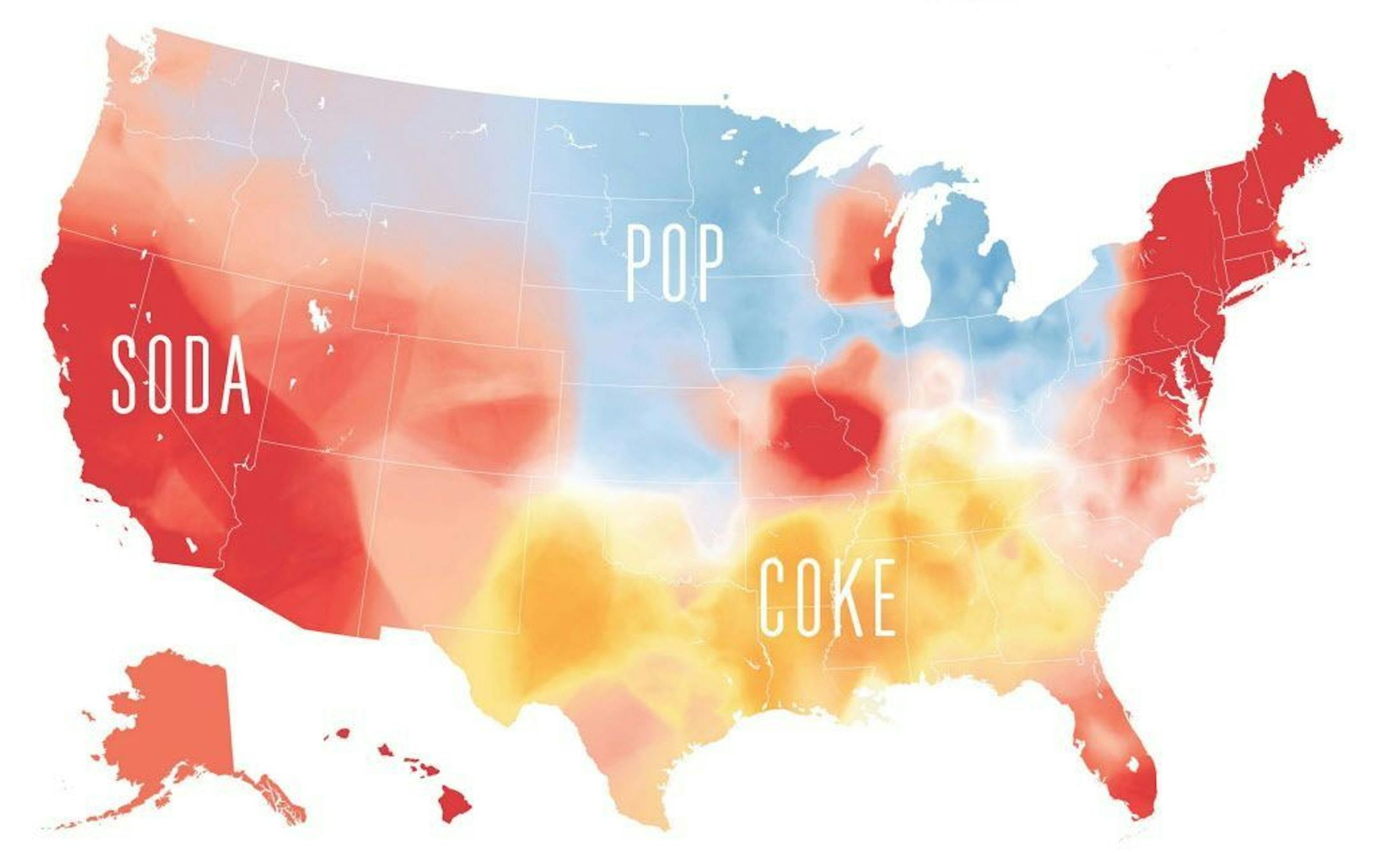 Soda vs Pop vs Coke Maps excerpted from SPEAKING AMERICAN: How Y�all, Youse , and You Guys Talk: A Visual Guide by Josh Katz. Copyright � 2016 by Josh Katz. Reprinted by permission of Houghton Mifflin Harcourt Publishing Company. All rights reserved.