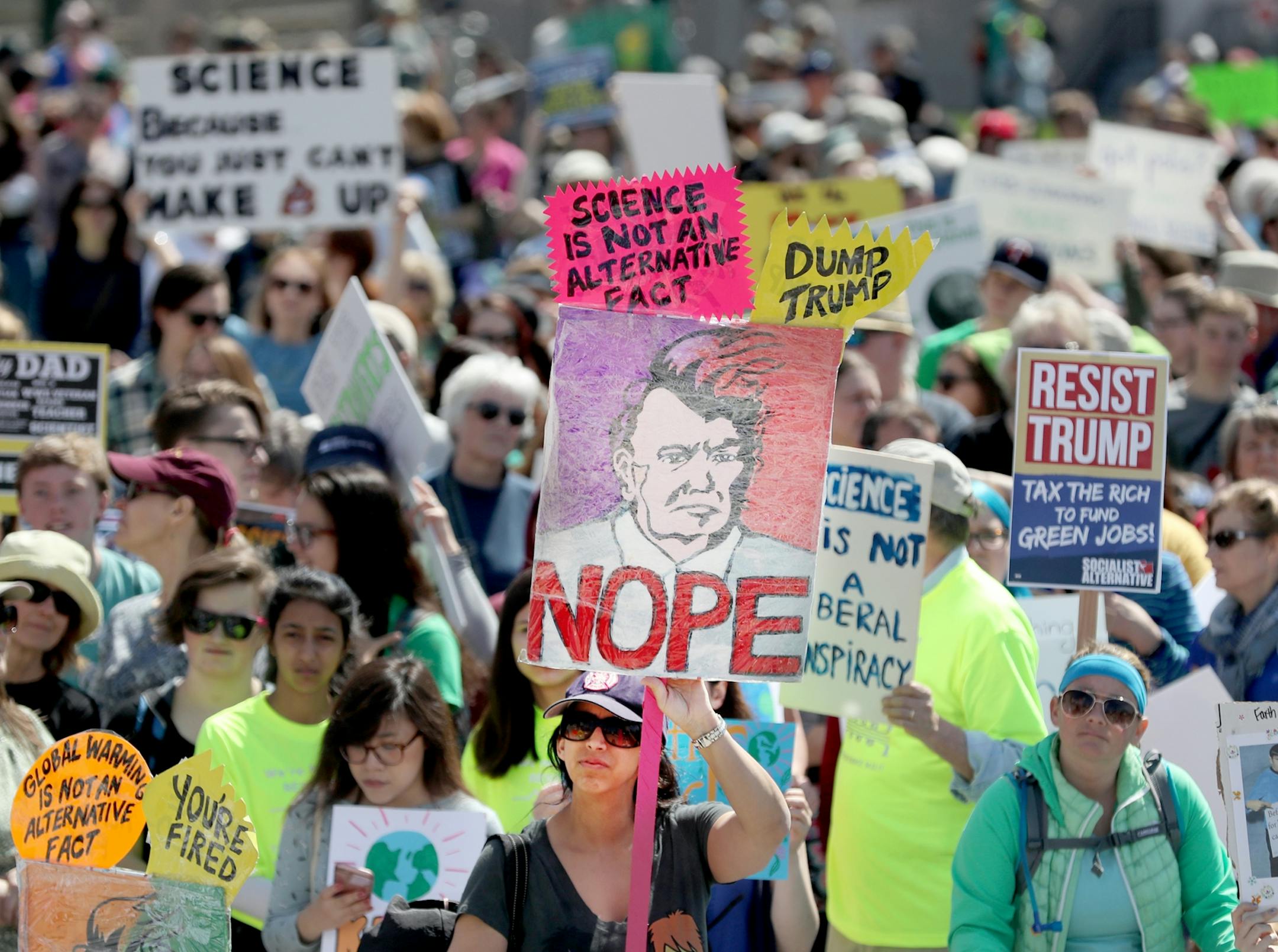 March for Science moved from the start at Cathedral Hill Park to State Capitol, with an estimated 10,000 or more joining to champion the role of science in American life. Here, some of the several thousand who took part in the March for Science at the State Capitol Mall Saturday, April 22, 2017, in St. Paul, MN.