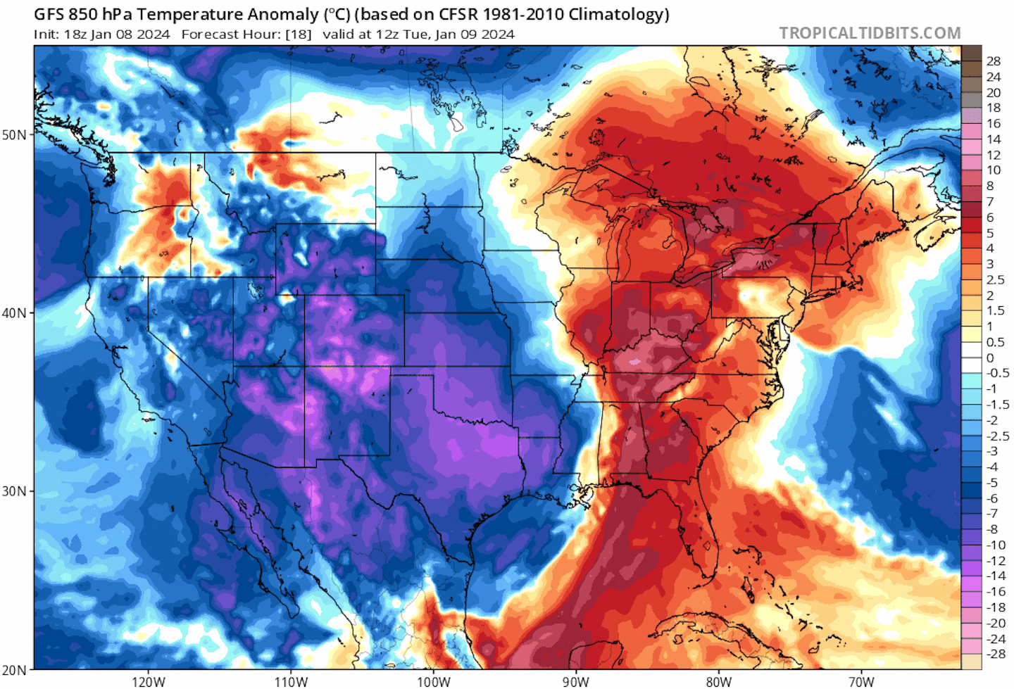 850mb Temp Anomaly Through Mid Month