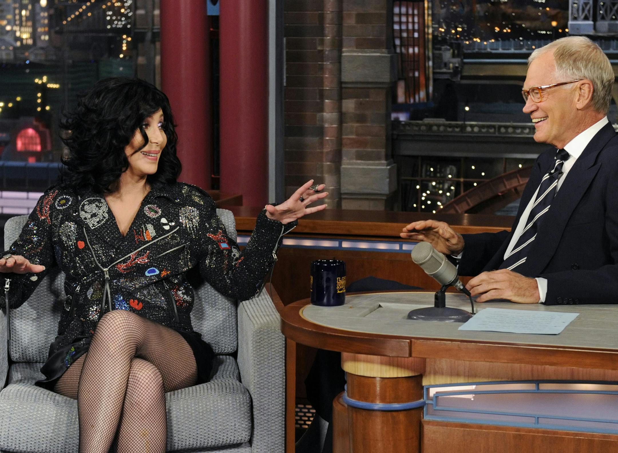 In an undated handout photo, David Letterman interviews Cher, a favorite sparring partner on CBS's "Late Show with David Letterman." The late-night host recently extended his contract through 2015, meaning he will be on the air well past the Jay Leno era on NBC. (Jeffrey R. Staab/CBS via The New York Times) -- NO SALES; FOR EDITORIAL USE ONLY WITH STORY SLUGGED TV CBS LETTERMAN BY BILL CARTER. ALL OTHER USE PROHIBITED.