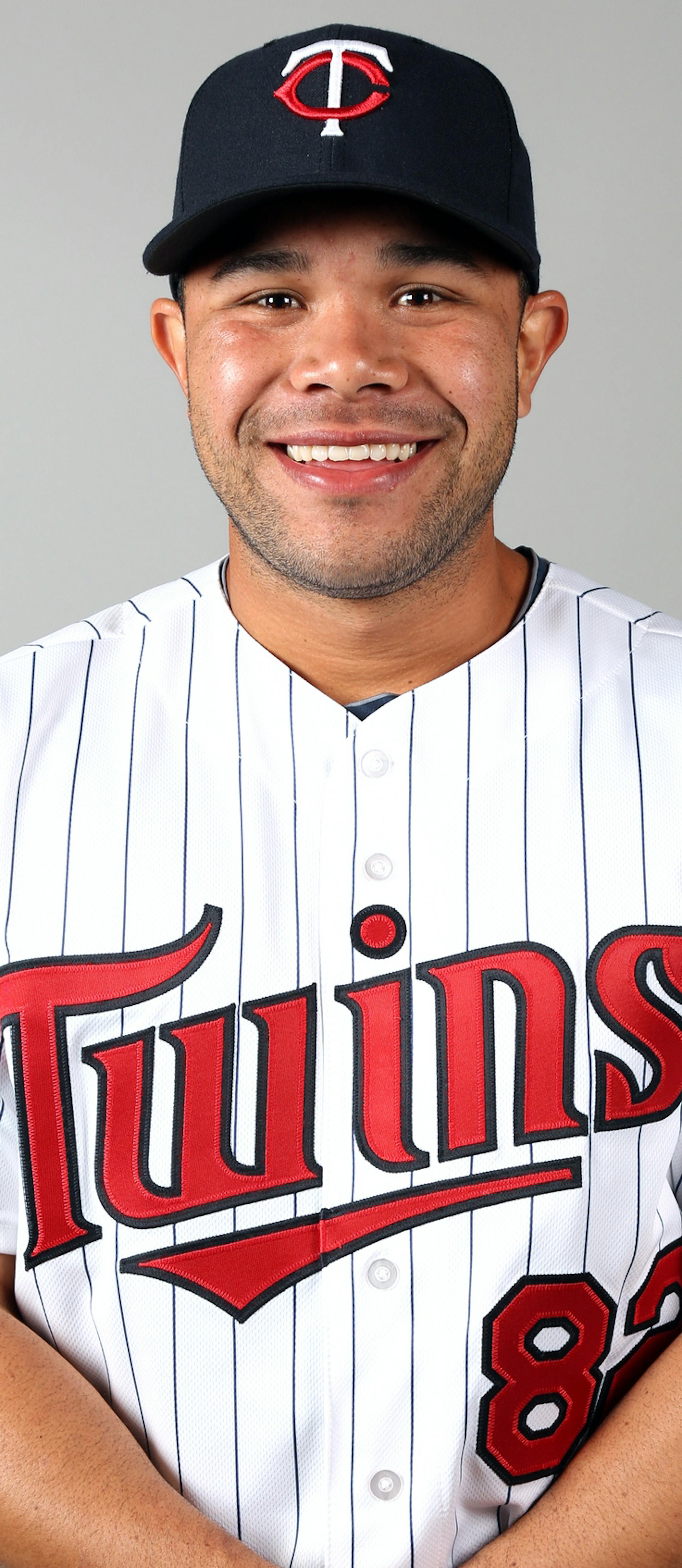 FORT MYERS, FL - FEBRUARY 19: Josmil Pinto (82) of the Minnesota Twins poses during Photo Day on Tuesday, February 19, 2013 at Hammond Stadium in Fort Myers, Florida. (Photo by Robbie Rogers/MLB Photos via Getty Images) *** Local Caption *** Josmil Pinto ORG XMIT: 159448017