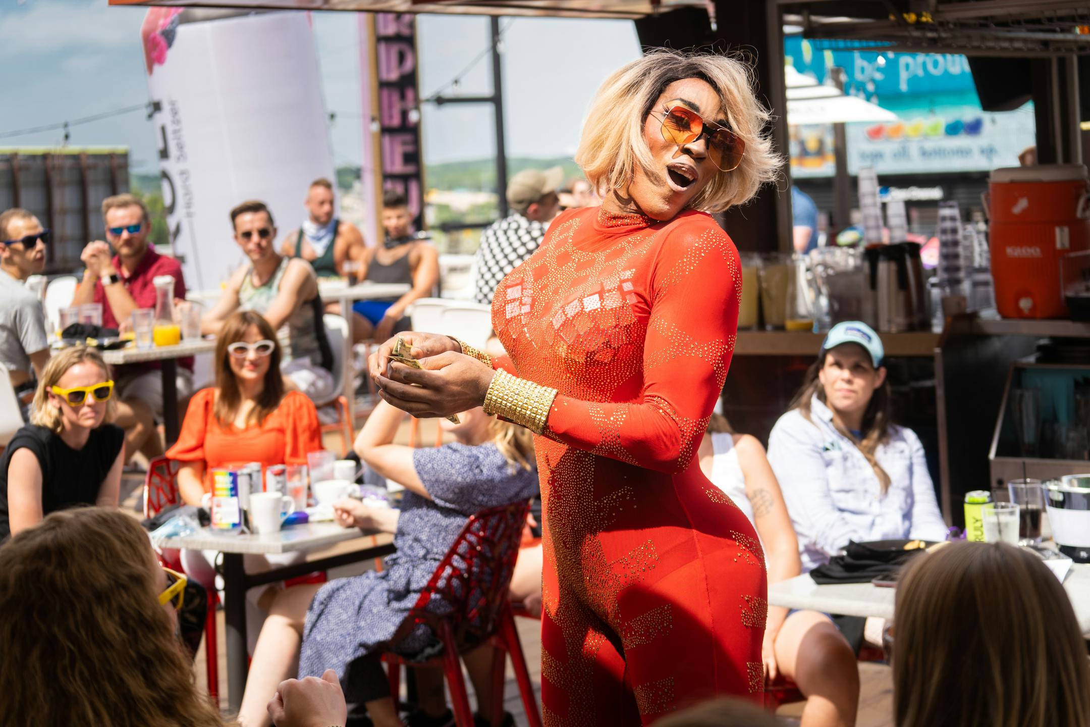 Scene from a Flip Phone Drag Brunch, photo credit Darin Kamnetz