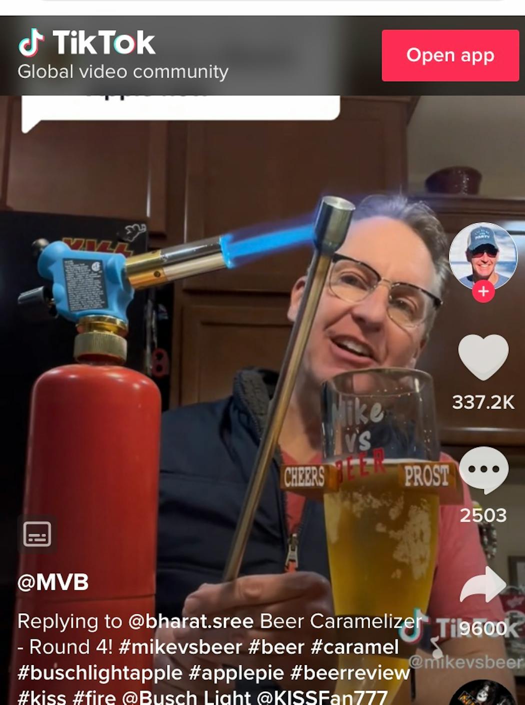 Mike Hartmann heating up a beer caramelizer on TikTok.