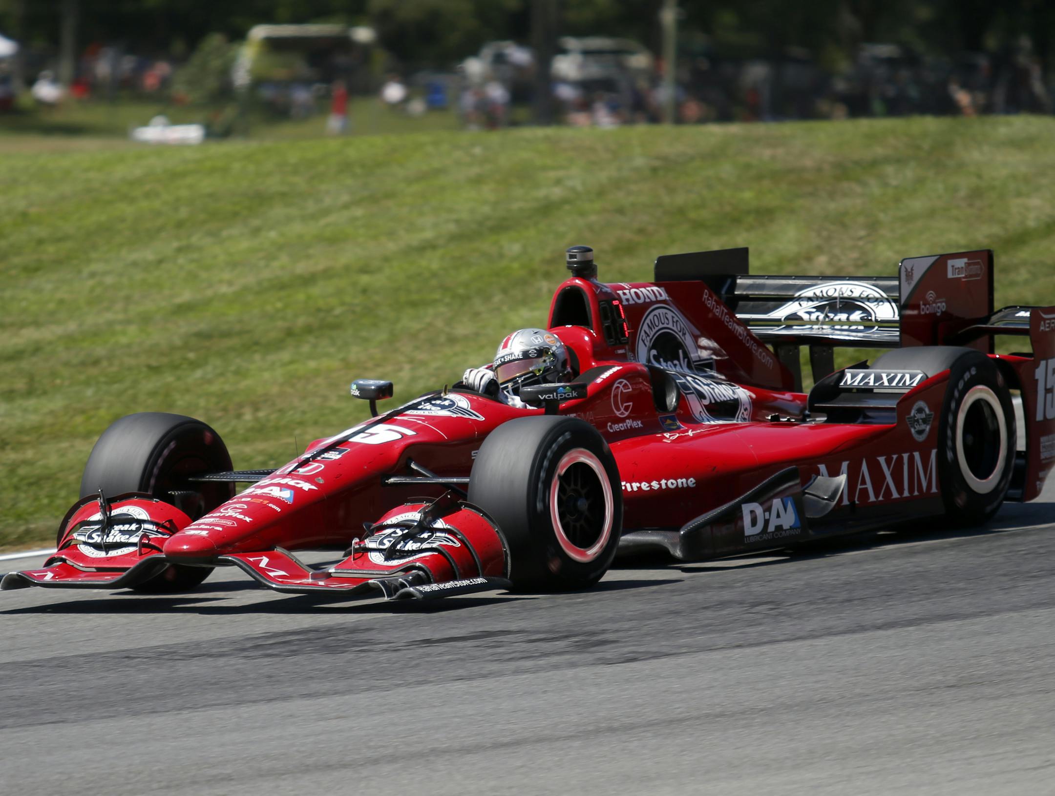Graham Rahal on track during the IndyCar Honda Indy 200 auto racing Sunday, Aug. 2, 2015, at Mid-Ohio Sports Car Course in Lexington, Ohio. (AP Photo/Tom E. Puskar)