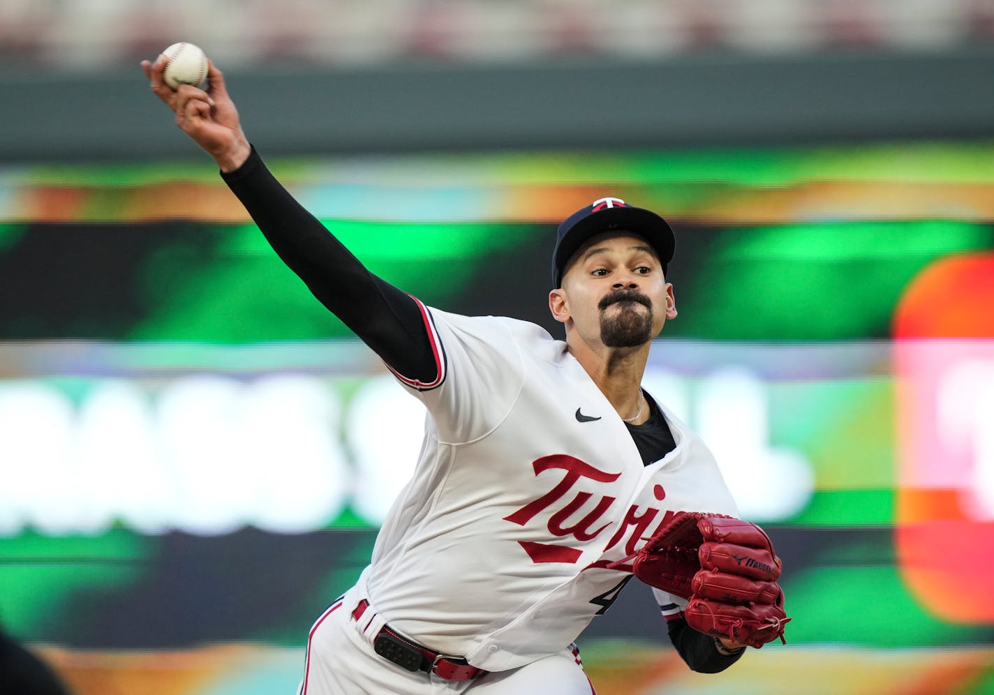 Minnesota Twins starting pitcher Pablo Lopez (49) pitches in the sixth inning. The Minnesota Twins beat the Milwaukee Brewers in a walk-off home-run by Minnesota Twins shortstop Carlos Correa (4) 7-5 at Target Field on Tuesday, June 13, 2023 in Minneapolis. ] RENEE JONES SCHNEIDER • renee.jones@startribune.com