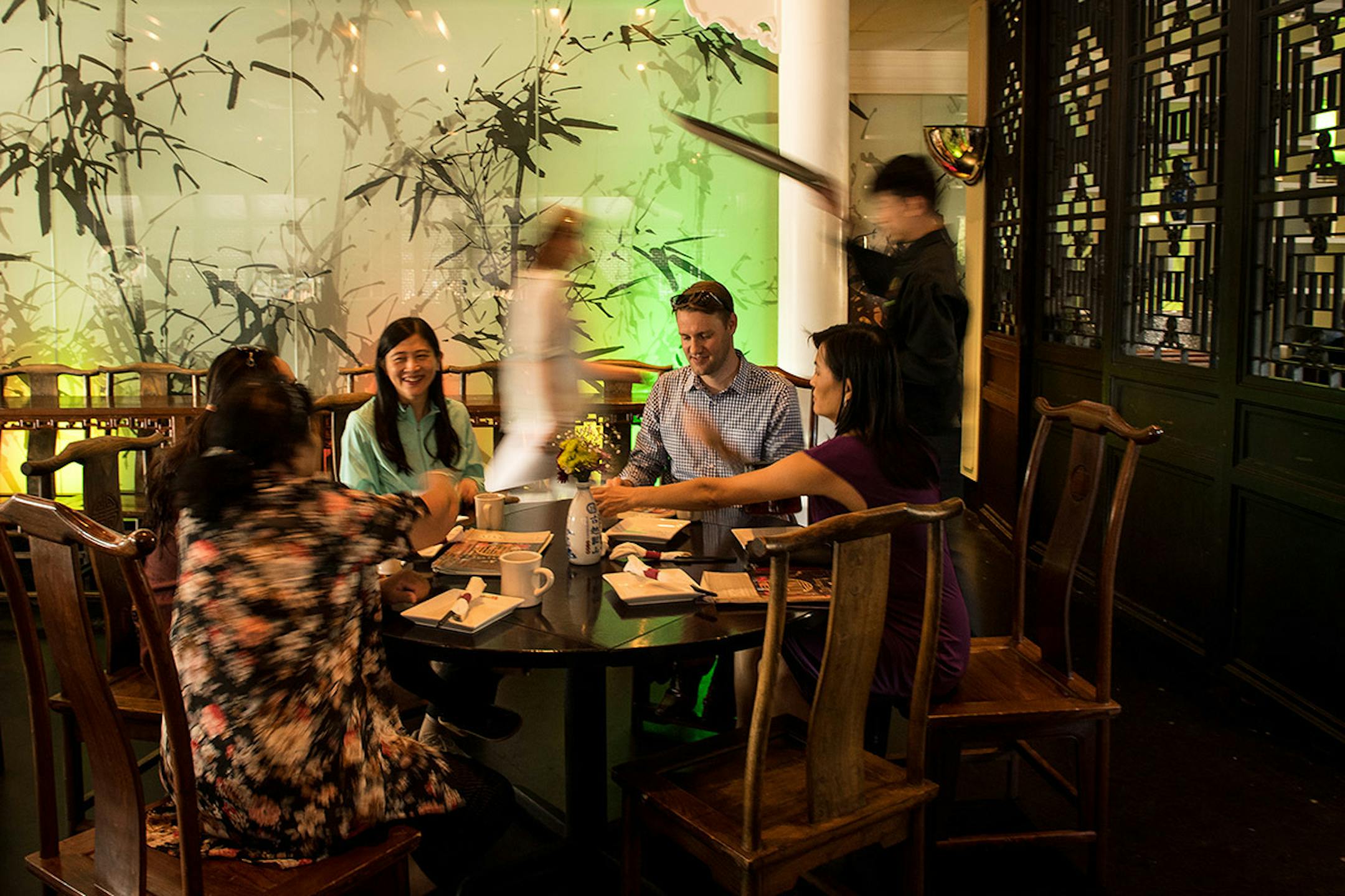The dinner scene at The Tea House in Minneapolis.