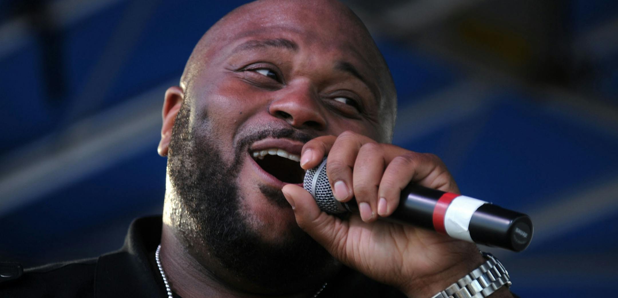 Ruben Studdard performs for residents at a tornado commemoration service, Celebrate Birmingham, Tragedy to Triumph, held Friday April 27, 2012 in Pratt City, Ala. The area was devastated by the April 27, 2011 tornadoes. (AP Photo/The Birmingham News, Hal Yeager) MAGS OUT
