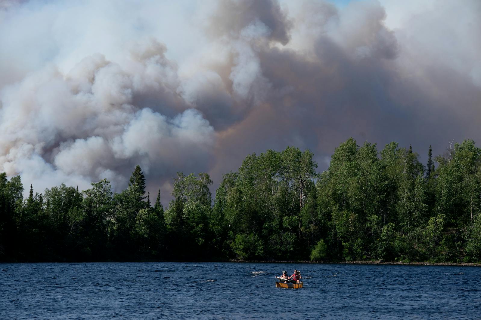 Wildfire smoke is seen Monday, July 13, 2026 near Ely, Minn., and the Fall Lake entry point of the Boundary Waters Canoe Area Wilderness on Monday. Smoke from the wildfires burning in northern Minnesota and across the border in Canada is expected to affect much of the state this week.