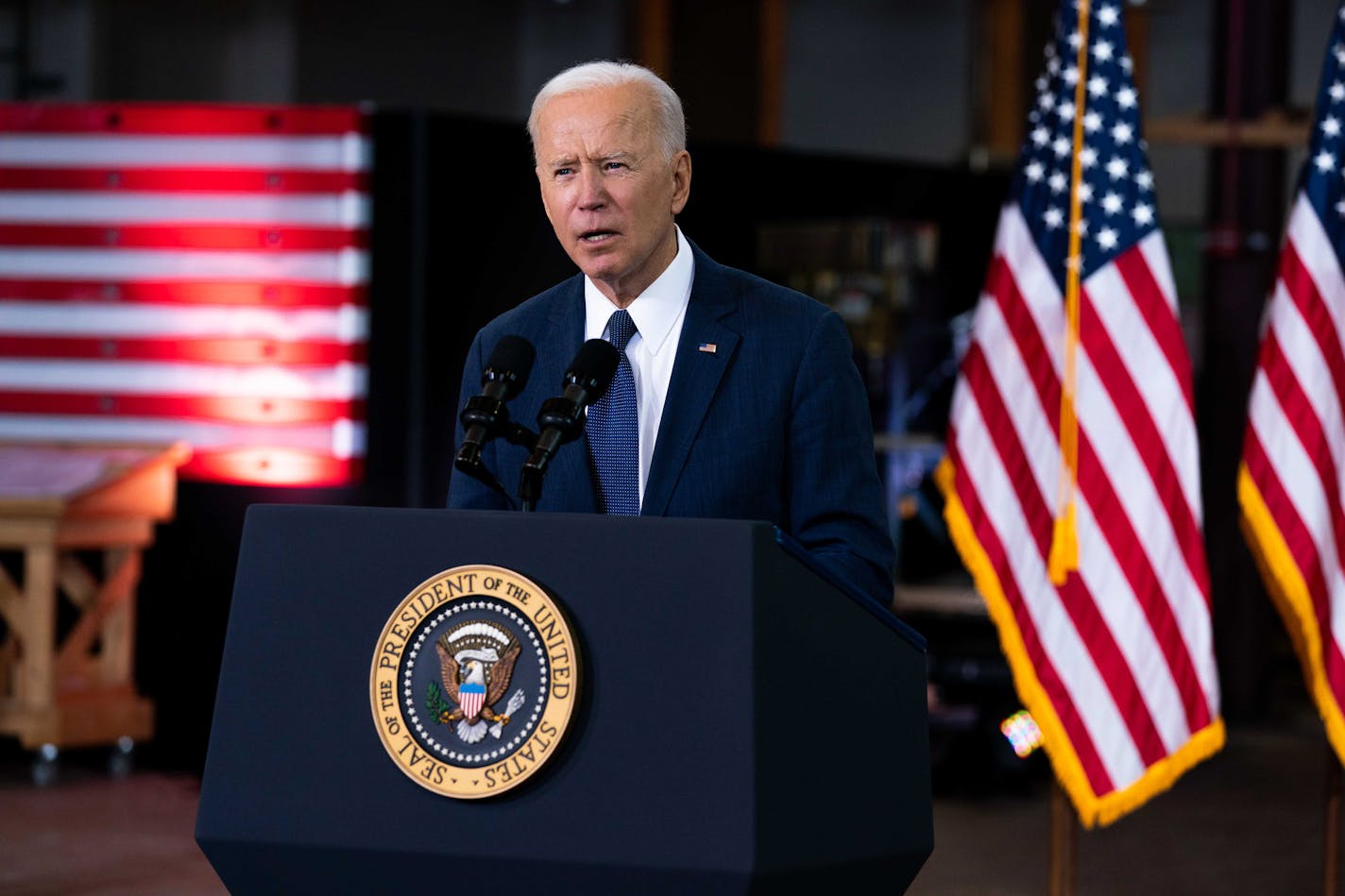 President Joe Biden speaks about his $2 trillion infrastructure plan in Pittsburgh in March. Biden will seek to pay for his far-reaching proposal that he will seek to pay for with a substantial increase in corporate taxes.