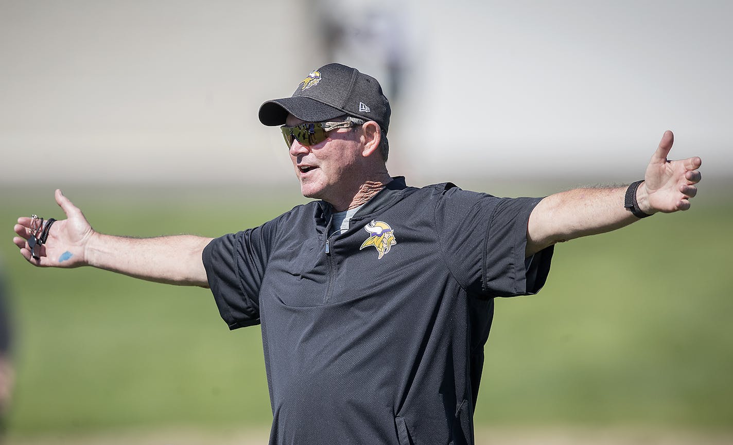 Vikings Head Coach Mike Zimmer took to the field during a mandatory Vikings three-day minicamp at the TCO Performance Center, June 13, 2018 in Eagan, MN. ] ELIZABETH FLORES &#xef; liz.flores@startribune.com