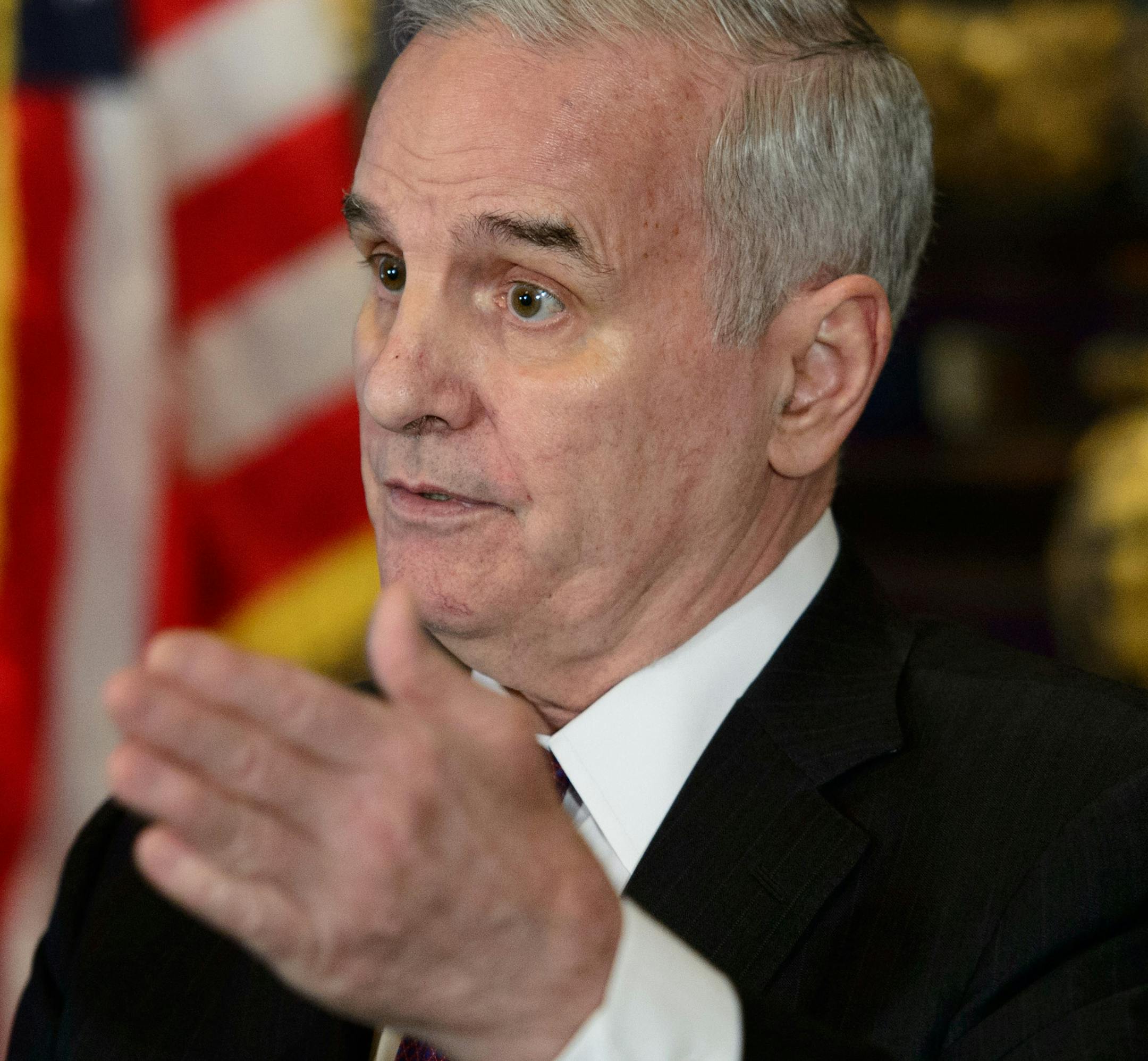 Governor Mark Dayton held a news conference speaking about a wide range of topics including the medical marijuana bill, bonding bill and praising the legislature for reaching a deal on raising the minimum wage. ] GLEN STUBBE * gstubbe@startribune.com April 8, 2014. ORG XMIT: MIN1404081449301658