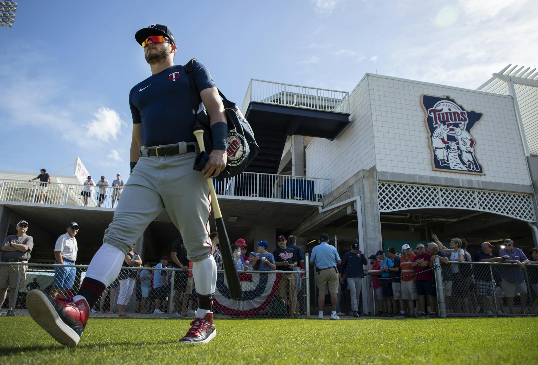 Minnesota Twins' Josh Donaldson walked out for practice on Tuesday.
