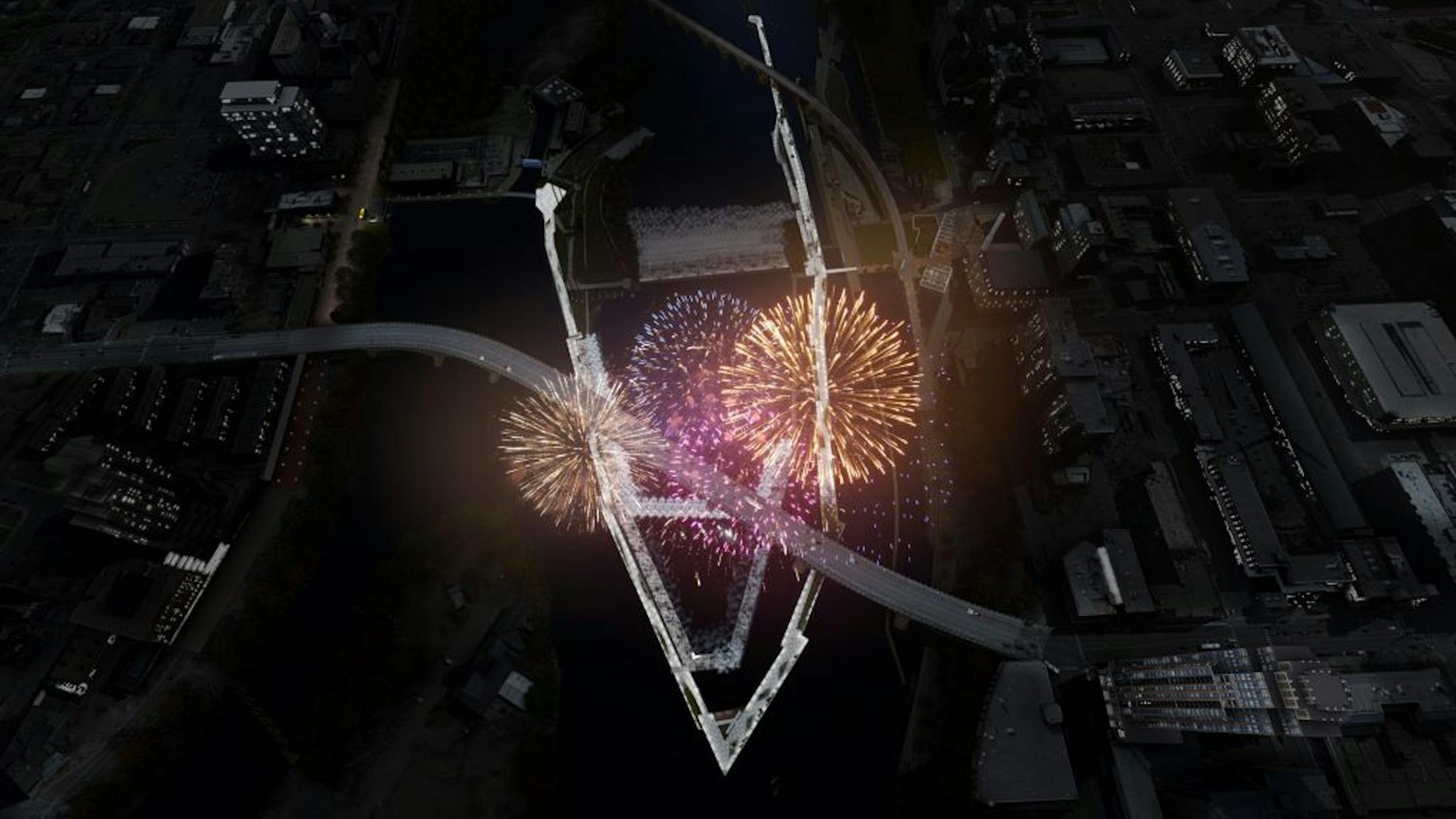 Fireworks over prow area