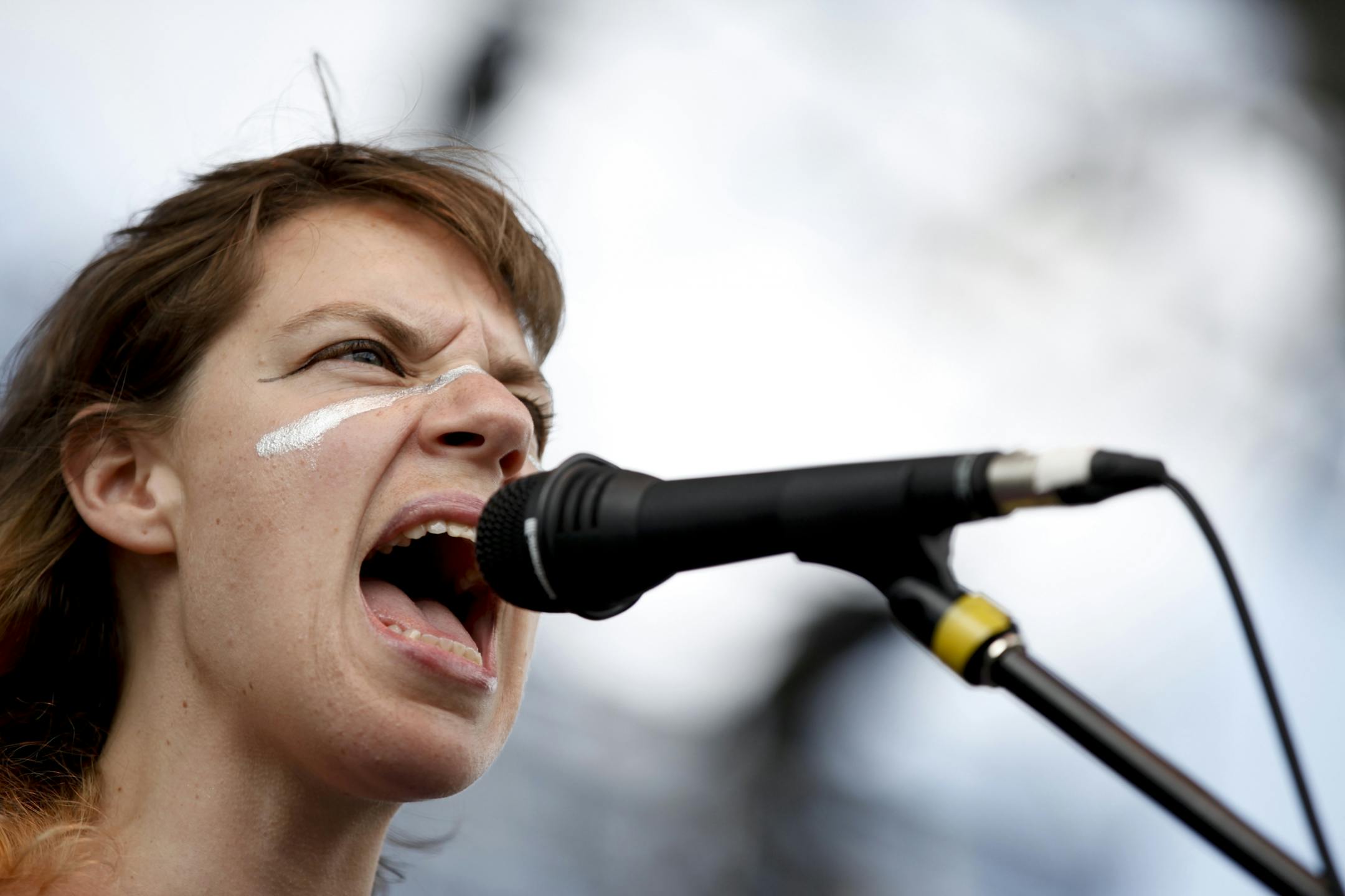 Lead singer of Tune-yards Merrill Garbus sets the tone of the 2012 Rock the Garden concert as the second performance of the evening in Minneapolis, Minn. on Saturday, June 16, 2012.