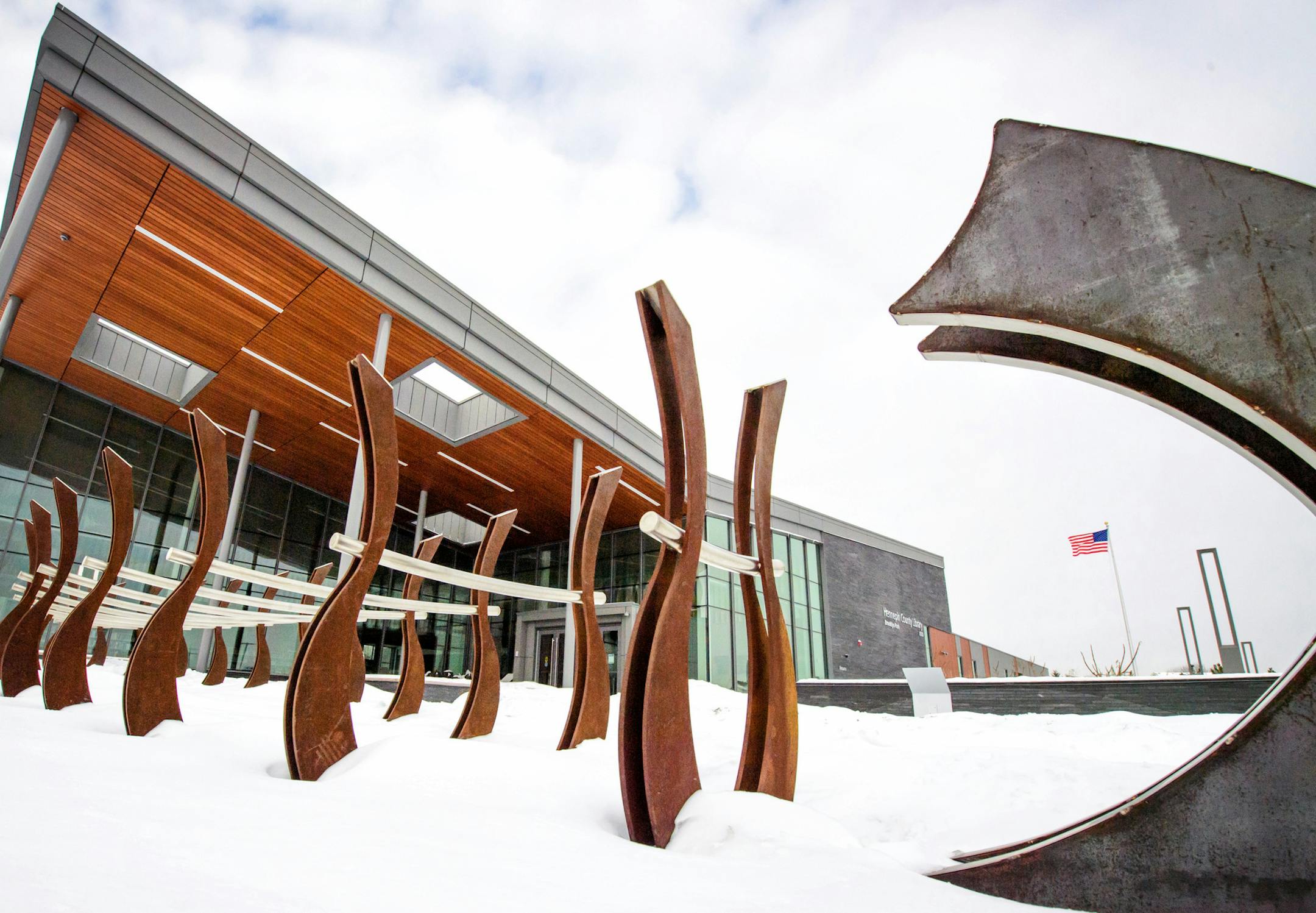 The new library in Brooklyn Park has a bike rack outside that was inspired by an Ojibwa canoe.