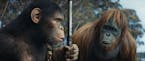 Noa (left, played by Owen Teague) and Raka (played by Peter Macon) in "Kingdom of the Planet of the Apes."