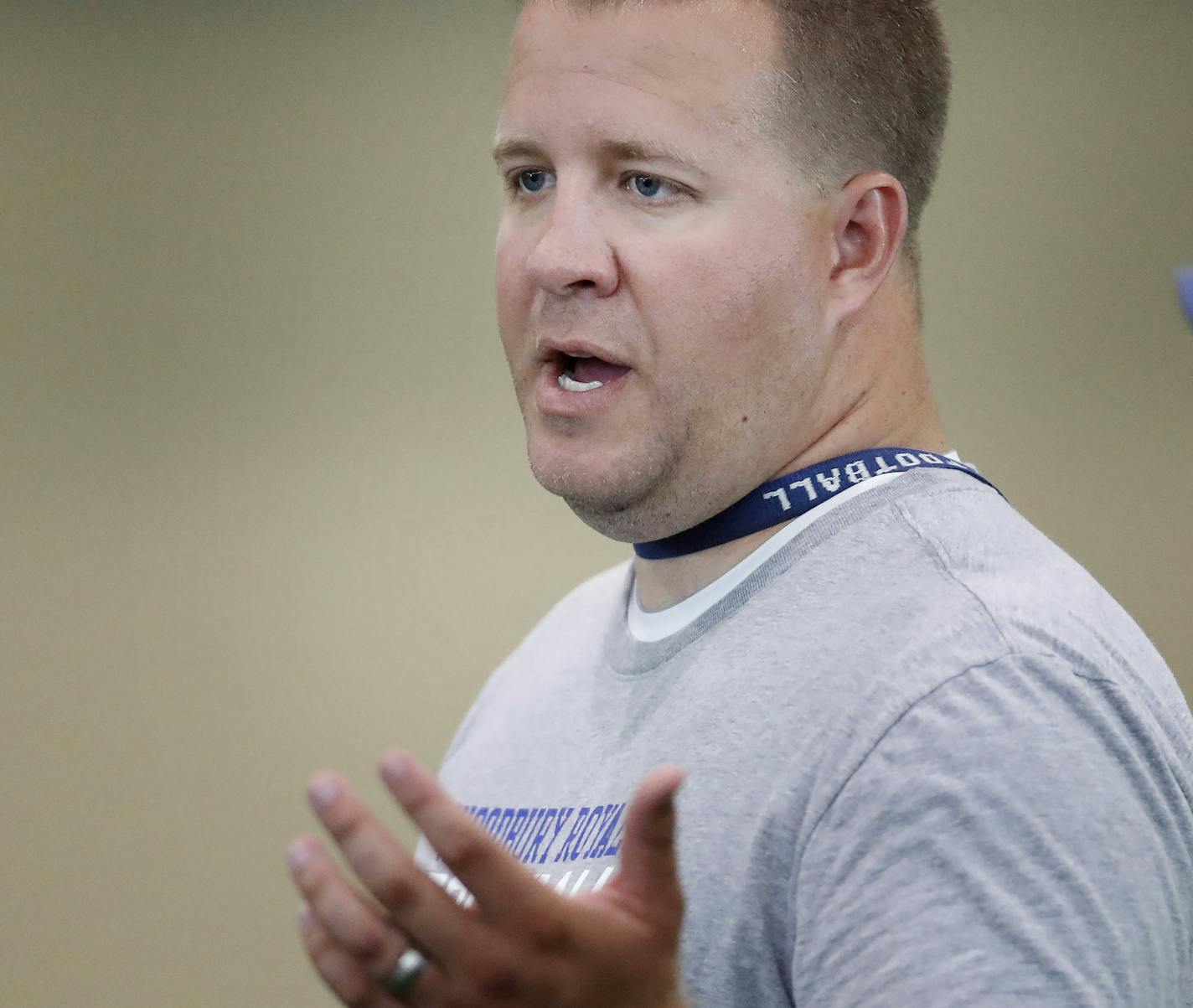 Woodbury High School head football coach Andy Hill. ] CARLOS GONZALEZ cgonzalez@startribune.com - September 7, 2016, Woodbury, MN, High School / Prep Football, Woodbury High School,