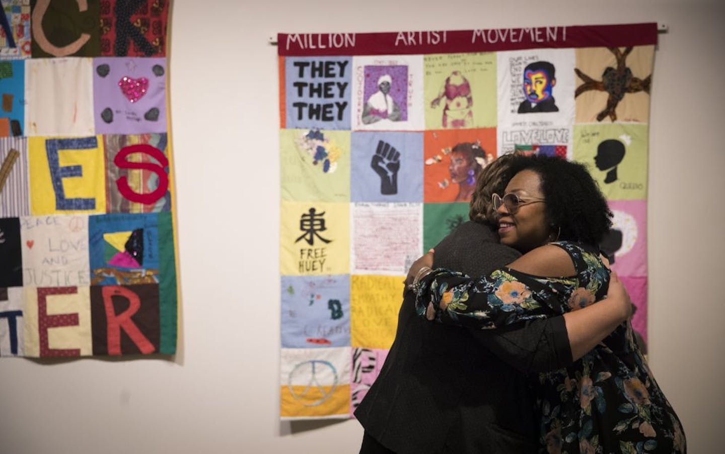 Valerie Castile hugged Minneapolis Institute of Art assistant curator of contemporary art Nicole Soukup after viewing the the new exhibit on her son Philando Castile for the first time before it opened. Photographed on June 12, 2018, in Minneapolis, Minn.