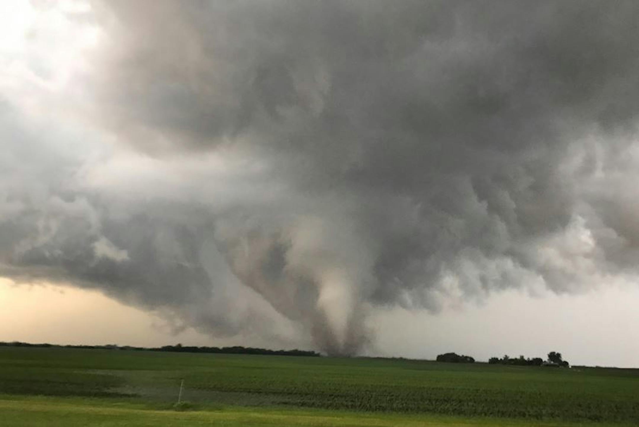One of tornadoes Tuesday night was reported about 7 p.m. about 5 miles east of Morris, Minn.