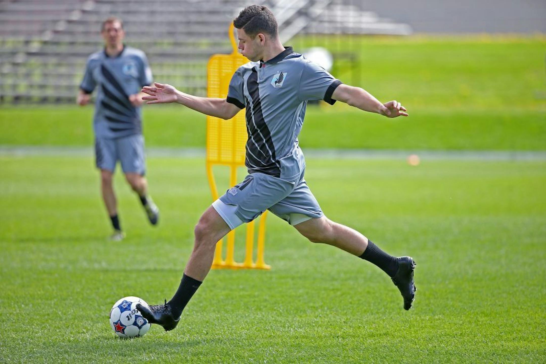 Minnesota United's Christian Ramirez took to the field for practice, Wednesday, May 21, 2014 at the National Sports Center in Blaine, MN.