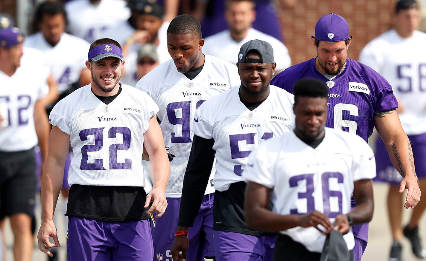 Vikings players made their way to the field for the morning walk through on Monday.