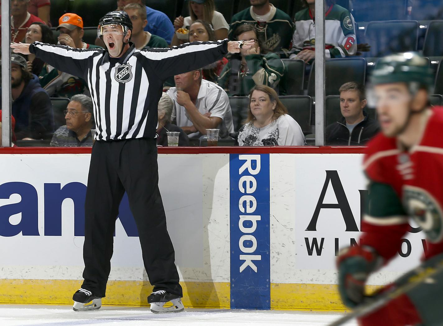 NHL linesman linesman Brian Mach (78). ] CARLOS GONZALEZ &#xef; cgonzalez@startribune.com - September 21, 2015, St. Paul, MN, Xcel Energy Center, NHL, Minnesota Wild vs. Buffalo Sabres