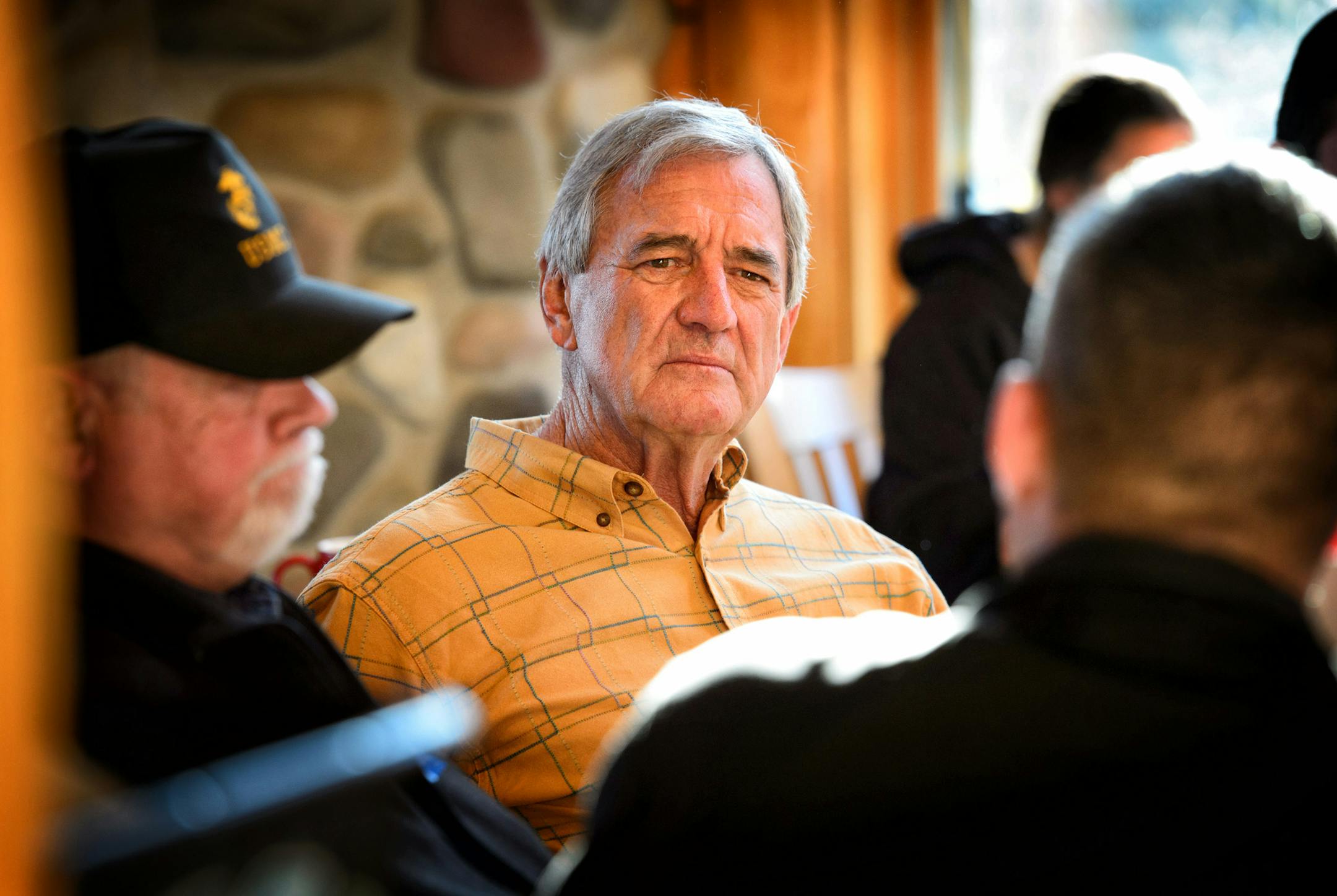 Congressman Rick Nolan spoke to a group of Duluth veterans in a coffee shop four days before the election. He shared with them the news that the Pentagon and VA just reversed funding cuts, a restoration that Nolan fought hard to get. ] GLEN STUBBE * gstubbe@startribune.com Friday, October 31, 2014