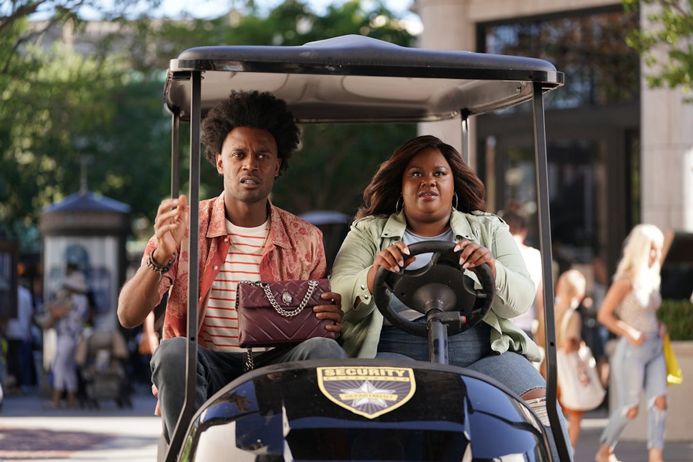 GRAND CREW — "Wine &amp; Serendipity" Episode 102 — Pictured: (l-r) Echo Kellum as Noah, Nicole Byer as Nicky — (Photo by: Elizabeth Morris/NBC)