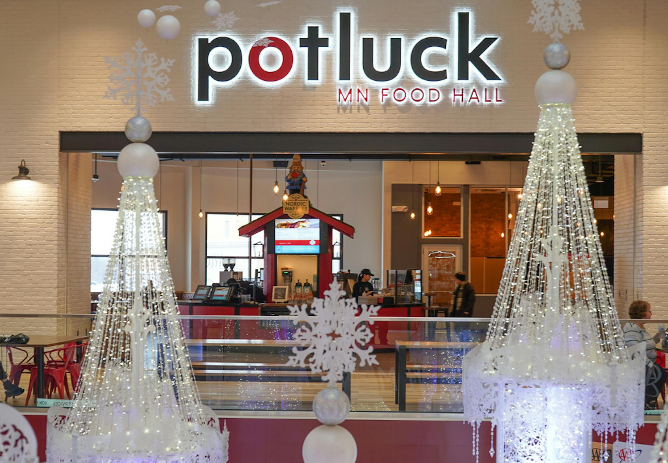 Nordic Waffles inside Rosedale Mall’s new food hall, Potluck. ] GLEN STUBBE • glen.stubbe@startribune.com Thursday, December 12, 2019 Restaurant trend: Food halls. Nordic Waffles owner Stine Aasland runs a stand just inside the mall entrance in Potluck, Rosedale's new food hall (upper level, near Von Maur) What's Happening at this time: Rick Nelson, 612 269 4443. Aasland will be working at her stand. Please shoot candids and a portrait. The food hall knows you are coming.