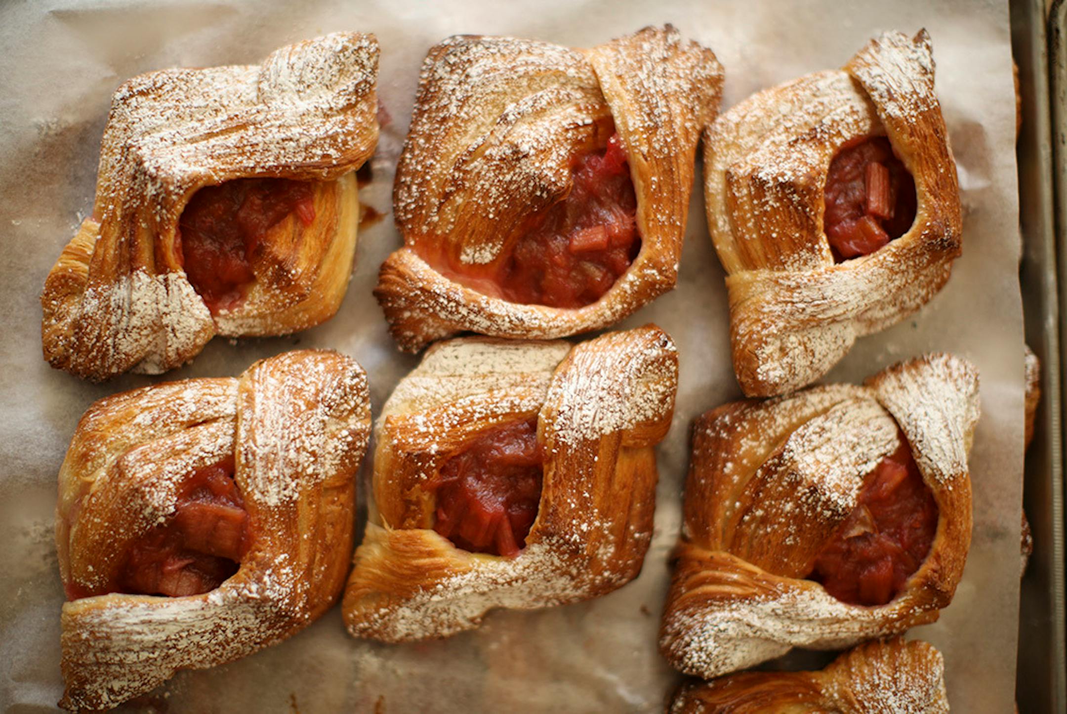 These rhubarb diamond pastries were offered by Sarah Botcher at her Black Walnut Bakery pop-up at One on One Bike Studio in Minneapolis Saturday morning. ] JEFF WHEELER • jeff.wheeler@startribune.com Sarah Botcher at her Black Walnut Bakery pop-up at One on One Bike Studio in Minneapolis Saturday morning May 30, 2015.