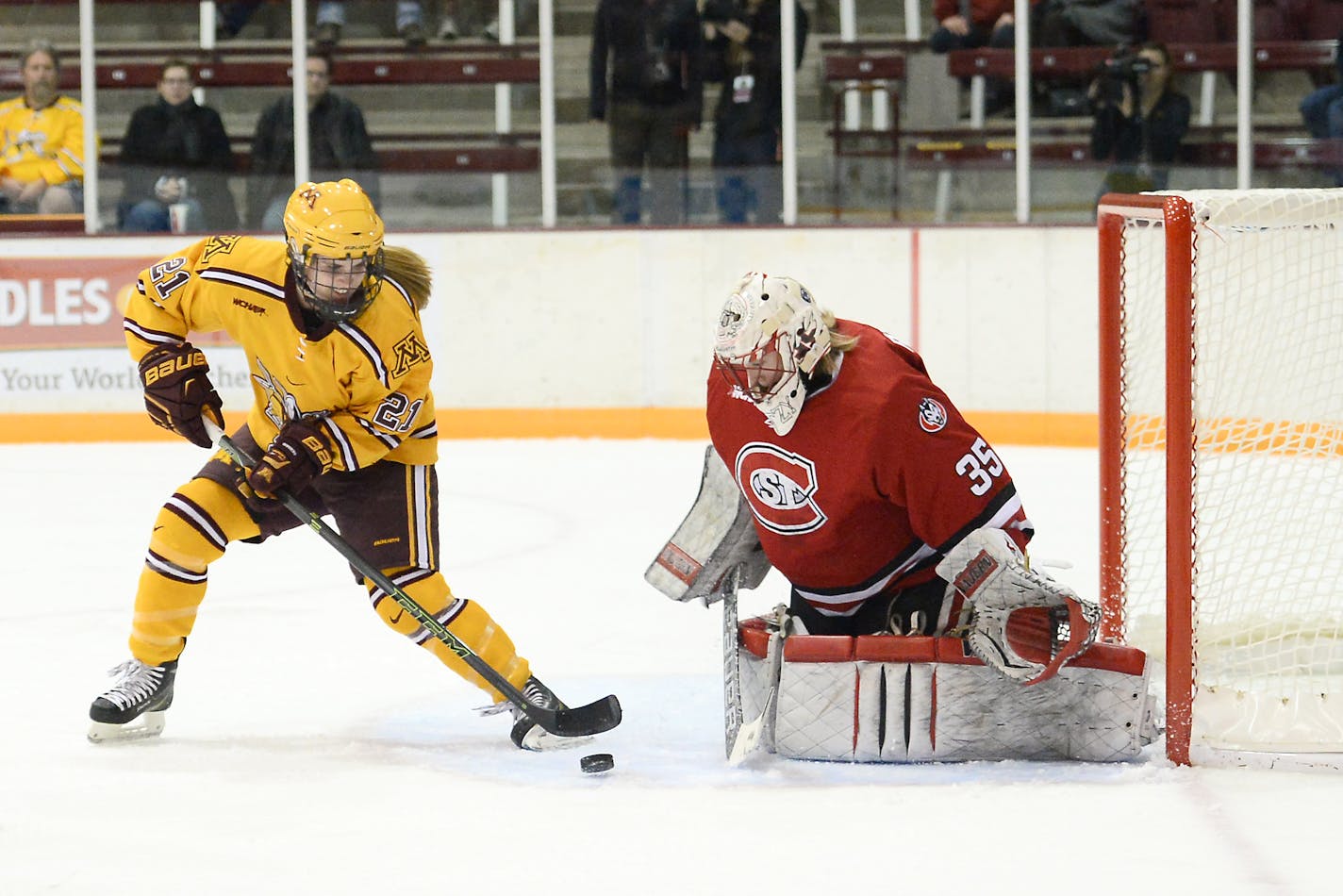 Gophers right wing Dani Cameranesi, left (shown in an Oct. 2015 game against St. Cloud State).