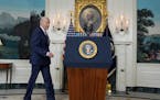 President Joe Biden arrived to speak in the Diplomatic Reception Room of the White House on Thursday.