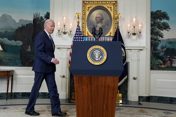 President Joe Biden arrived to speak in the Diplomatic Reception Room of the White House on Thursday.