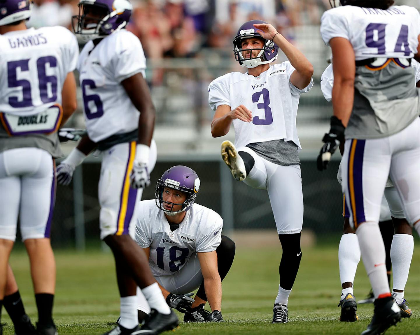 Vikings kicker Blair Walsh (3) practiced field goals in Mankato.