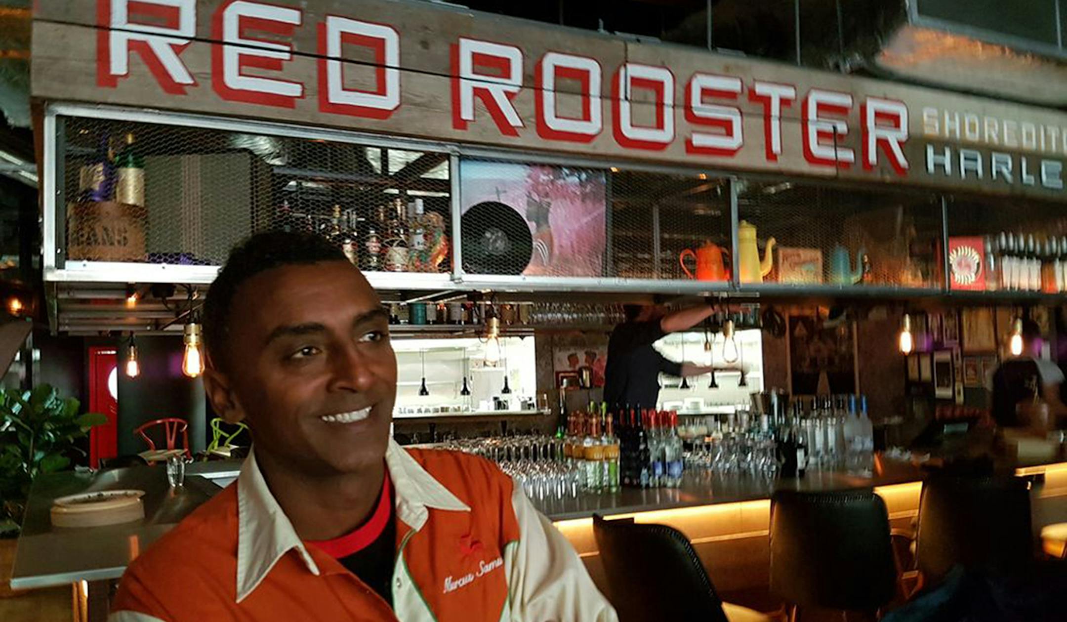 Chef Marcus Samuelsson at the new Red Rooster in the hip Shoreditch neighborhood on the east side of London.