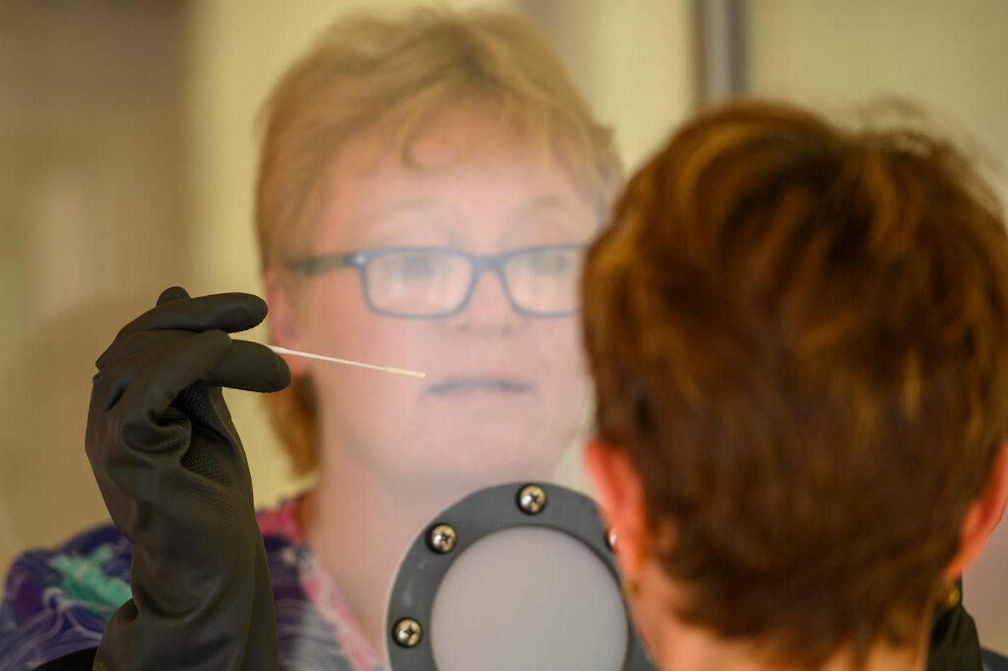 Photo by Aaron Lavinsky Medical assistant Jeri Sanderson tested patients for COVID-19 at M Health Fairview's Wyoming Clinic in mid-August.