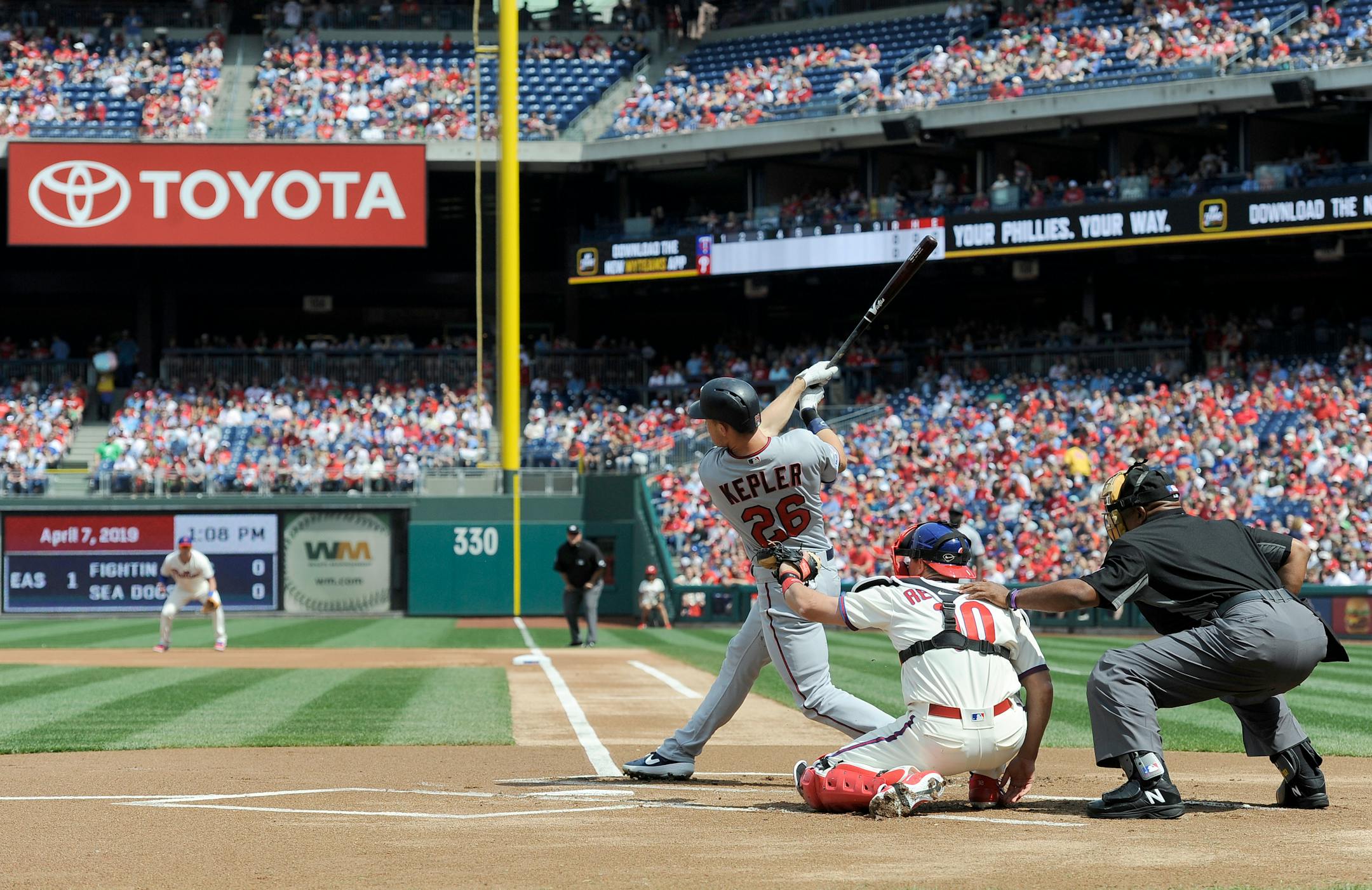 Max Kepler hit a solo home run in the first inning against the Phillies on Sunday