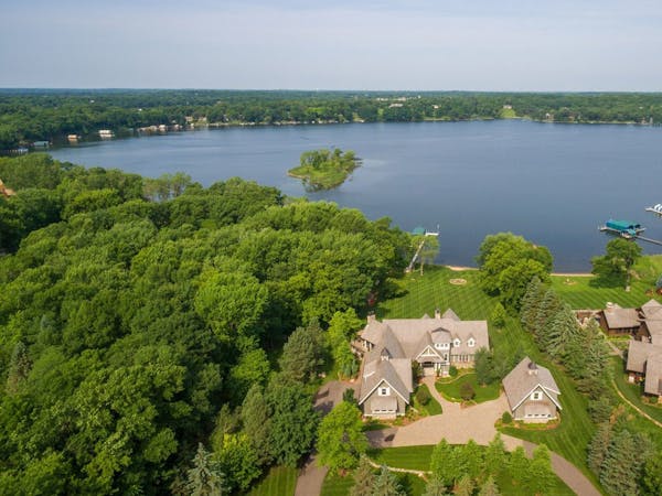 Aerial view of the home and the lake.