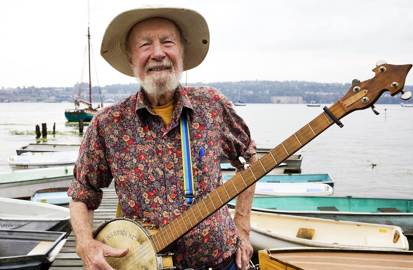 FILE -- Pete Seeger in Beacon, N.Y., on Aug. 23, 2010, with what became his signature instrument, the five-string banjo. Seeger, a singer and songwriter who spearheaded a folk revival and spent a life championing folk music as both a vital heritage and a catalyst for political action, died Monday, Jan. 27, 2014, in Beacon, N.Y. He was 94. (Andrew Sullivan/The New York Times) ORG XMIT: MIN2014013012200251