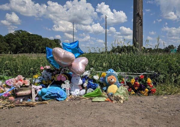 A memorial sits at the site in south St. Cloud where Keisa Lange’s body was found in June 2021. 